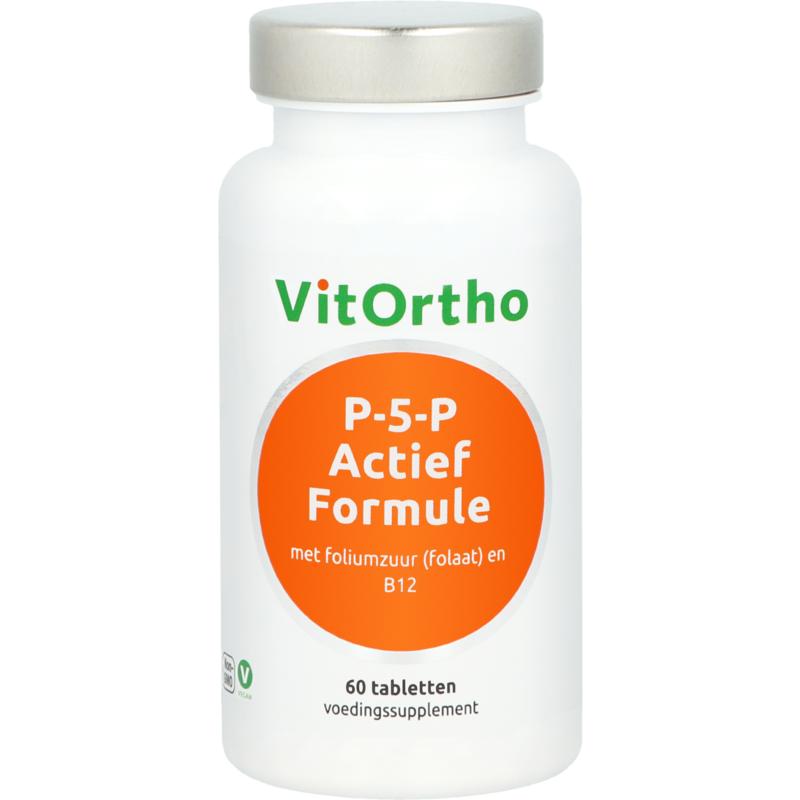 VitOrtho P-5-P active formula vitamin B6 tablets, 60 count, dietary supplement in blister pack.