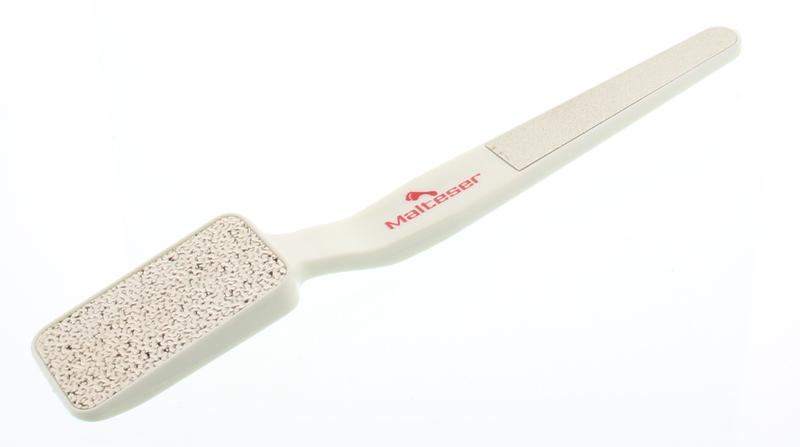 Malteser Pedicurerasp, manicure and pedicure instrument, showing a close-up of the rasp with textured surface for foot care.