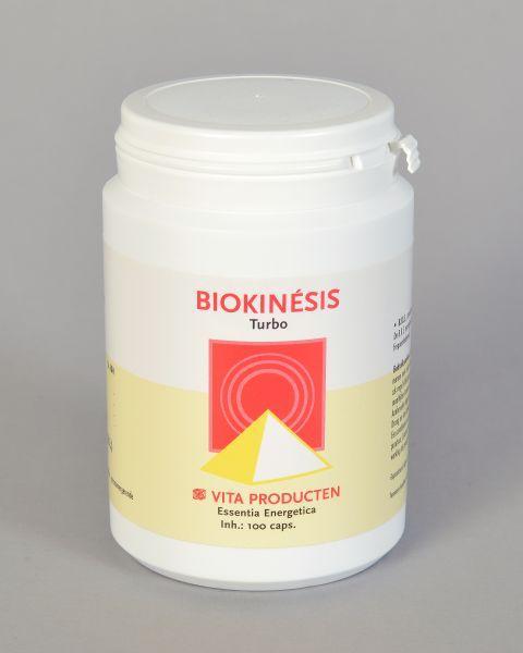 Vita Biokinesis 100 capsules of herbal supplement capsules in a clear bottle with a white label.