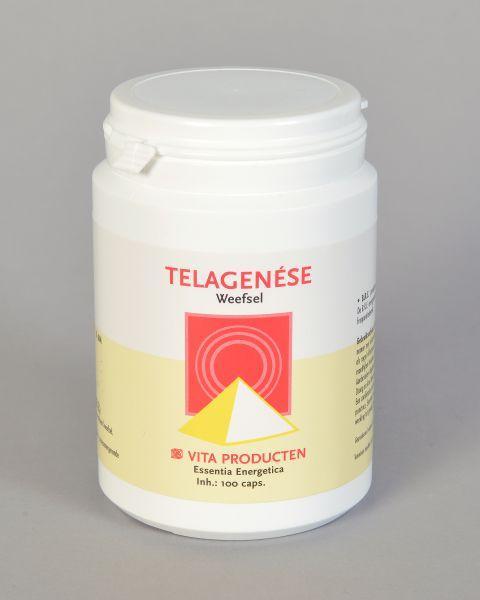 Vita Telagenese 100 capsules in a bottle, herbal supplement from Vita Kruidenpreparaten line, with label and capsules visible.