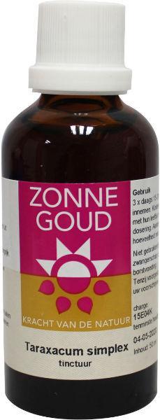 Zonnegoud Taraxacum simplex herbal preparation bottle, 50ml, in a brown glass container with a white cap.