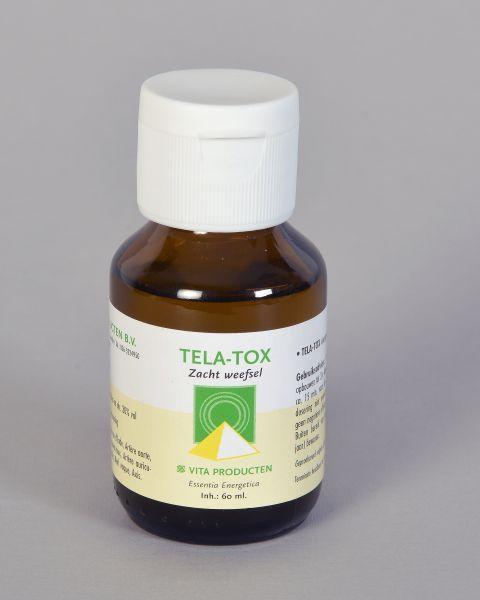 Vita Tela tox kruidenpreparaten bottle, 60ml, with herbal supplement label and clear packaging showing herbal ingredients.