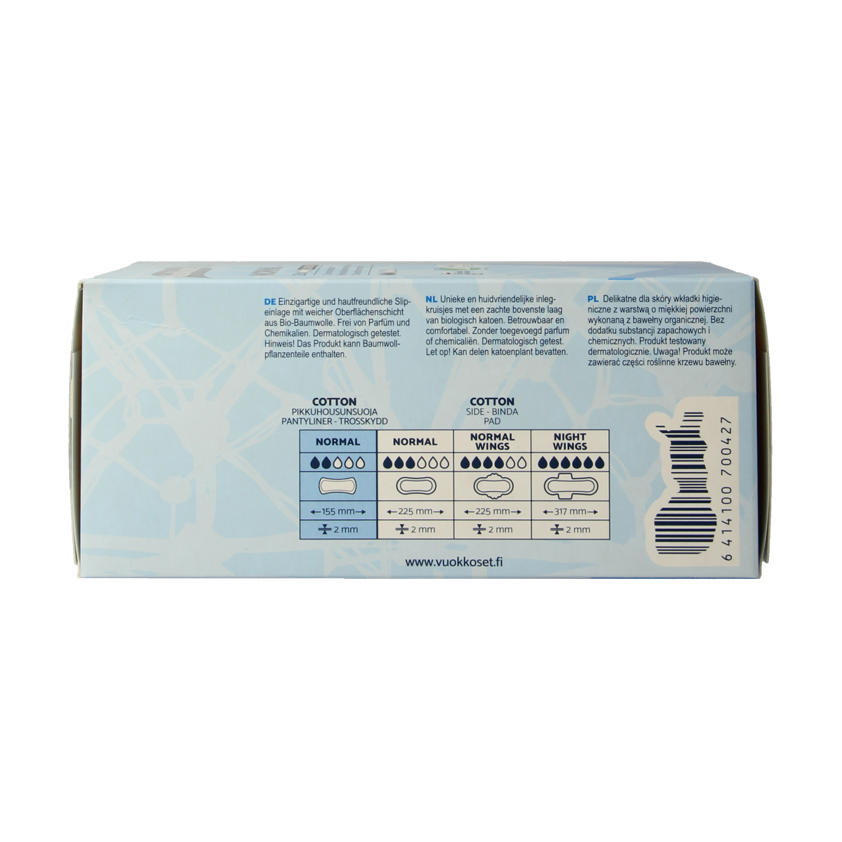 Vuokkoset organic cotton inlegkruisjes normaal, 26 stuk damesverband, soft and breathable menstrual pads.