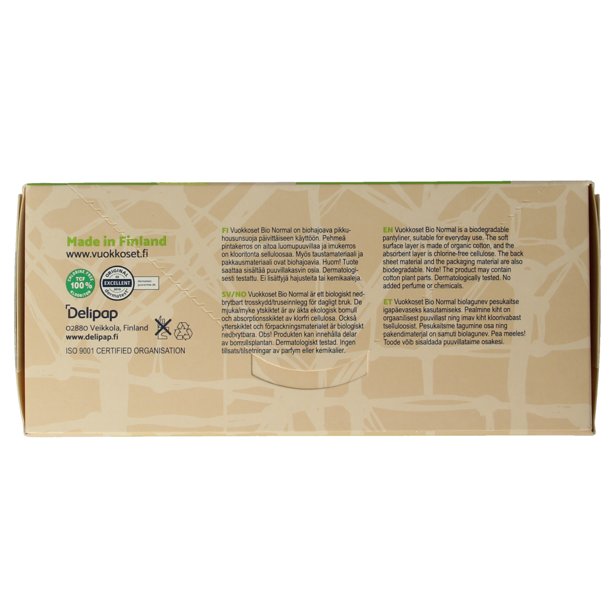 Vuokkoset damesverband en tampons, normaal inlegkruisjes, 26 stuks, feminine hygiene product in packaging