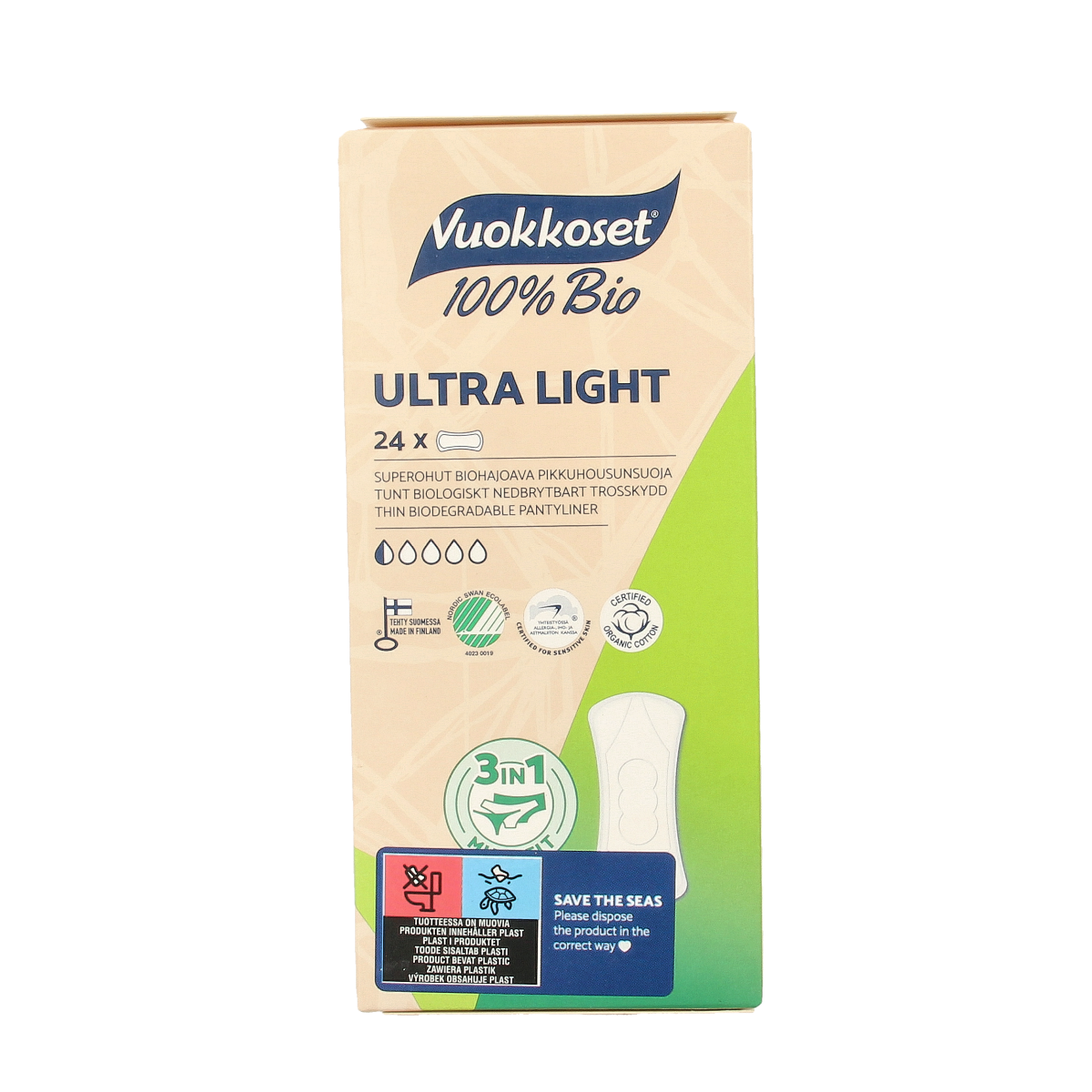 Vuokkoset ultra light inlegkruisjes for women, pack of 24, soft and discreet feminine hygiene pads.