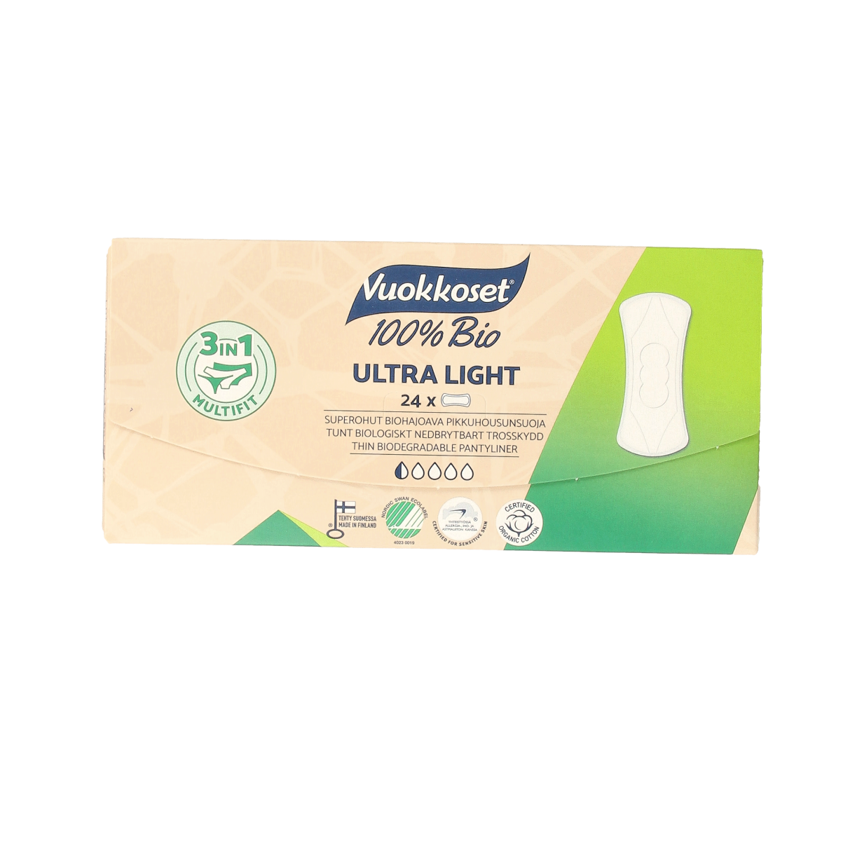 Vuokkoset ultra light inlegkruisjes, damesverband and tampons, pack of 24, soft and discreet feminine hygiene products