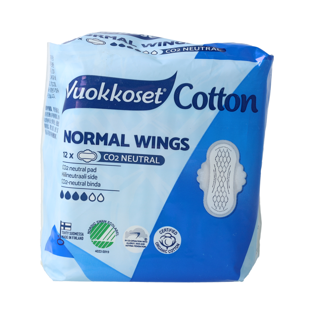 Vuokkoset Maandverband normaal wings organisch katoen 12.00 Stuks