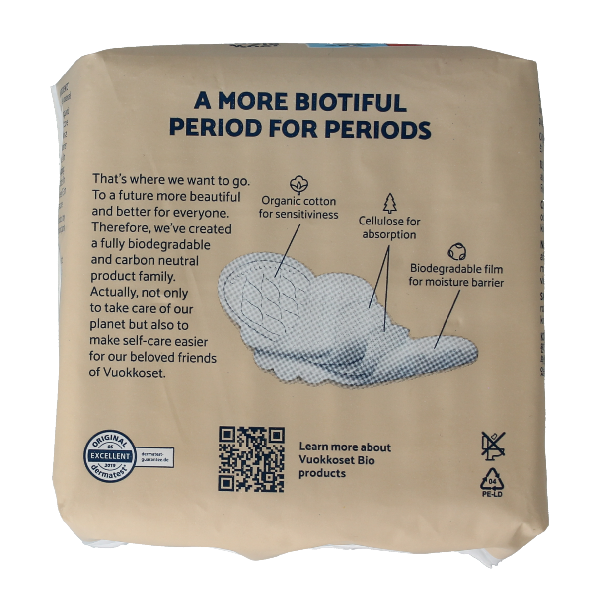 Vuokkoset Bio Maandverband normal wings for women, pack of 12, with wings for secure fit and comfort.