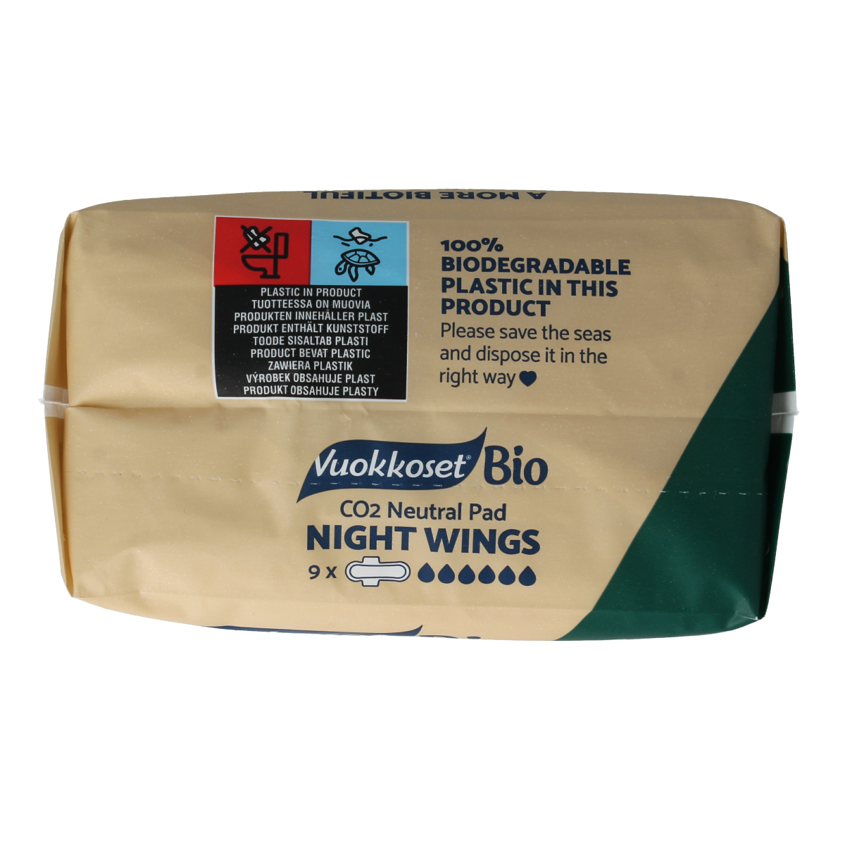 Vuokkoset Bio Maandverband night wing, 9 pack, feminine sanitary pad with night wing for women, from Vuokkoset.