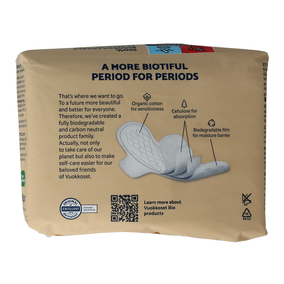 Vuokkoset Bio Maandverband night wing for women, 9-pack, sanitary pad with leak-proof design and comfortable fit.