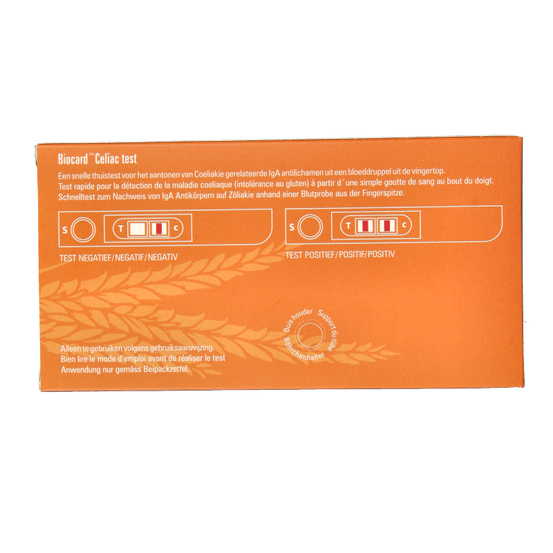 Biocard Coeliakie gluten overgevoeligheid zelftest set with testing device and instructions for quick at-home diagnosis