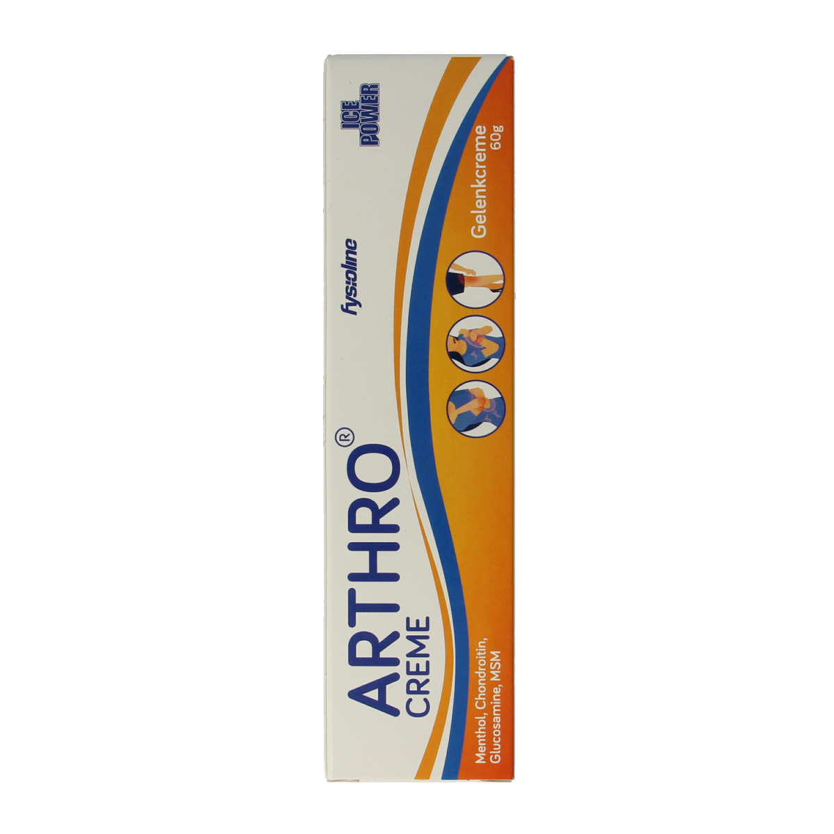 Ice Power Arthro creme 60g jar for muscle and joint pain relief, with a white and blue container and product label.