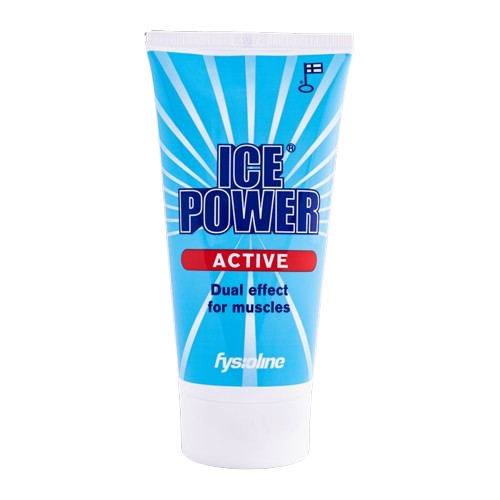 Ice Power Active + MSM gel in a 150ml bottle, designed for muscle and joint pain relief, with visible branding on the packaging.