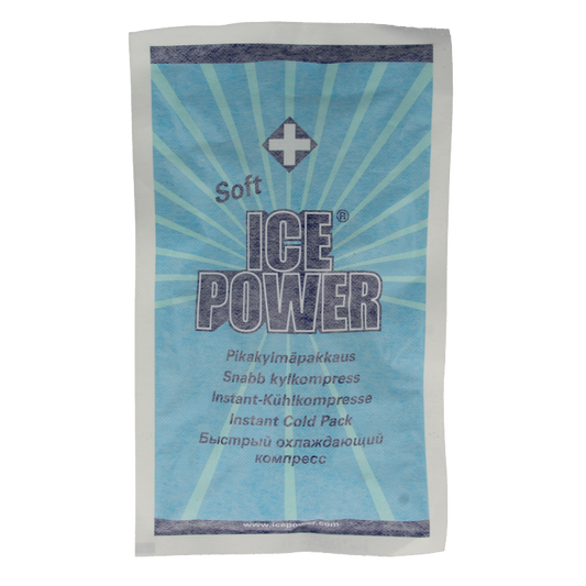 Ice Power soft cold pack for muscle and joint pain relief, shown in the image with a flexible, reusable design for instant cooling.