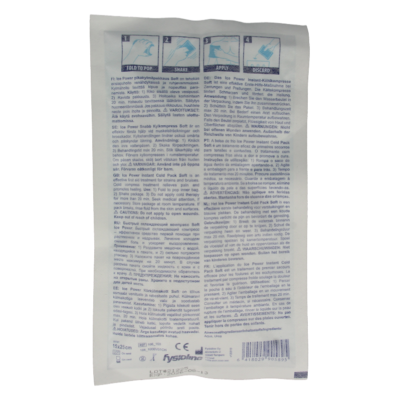 Ice Power instant cold pack for muscle and joint pain relief, soft compression design, single unit for effective cold therapy.
