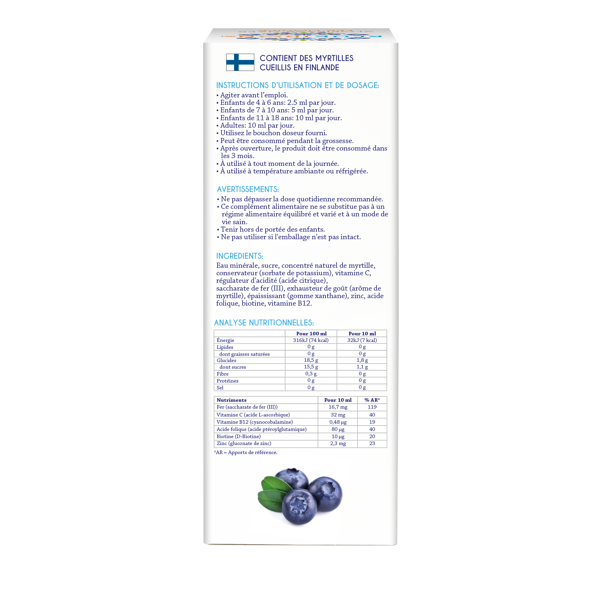 Blueiron Vloeibaar ijzer mineralen supplement in 330ml bottle, natural iron supplement from Blueiron with clear label and packaging.