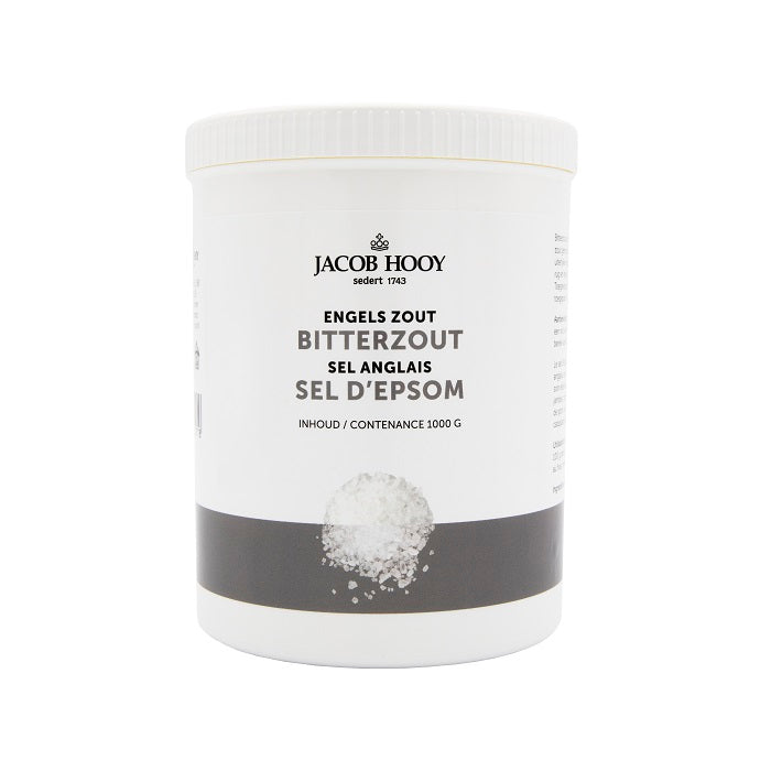 Jacob Hooy mineralen enkel bitterzout or Engelszout in a 1kg package, showing the mineral salt product.