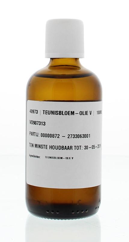 Jacob Hooy Teunisbloemolie bottle for body care, 100 ml, with dropper cap, on a white background.