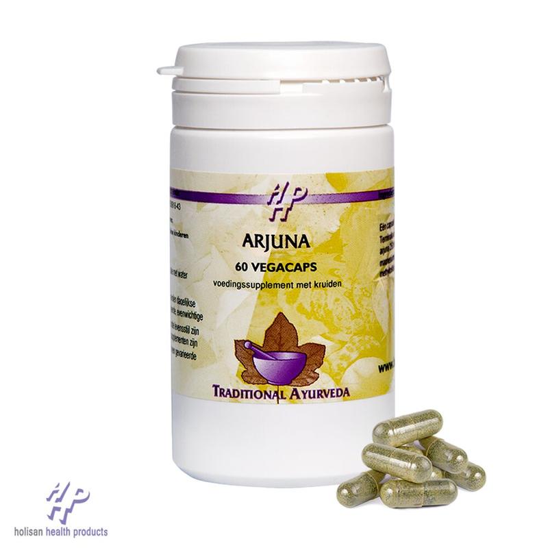 Holisan Arjuna 60 vegetarian capsules in a bottle, herbal supplement for cardiovascular health, organic herbal preparation.