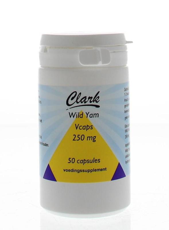 Clark Wilde yam 250mg vegetarian capsules, herbal supplement in a clear bottle with label, displayed on a white background.