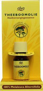 Alva Tea Tree Oil bottle, 20ml, natural essential oil, dark glass container with dropper for therapeutic use.