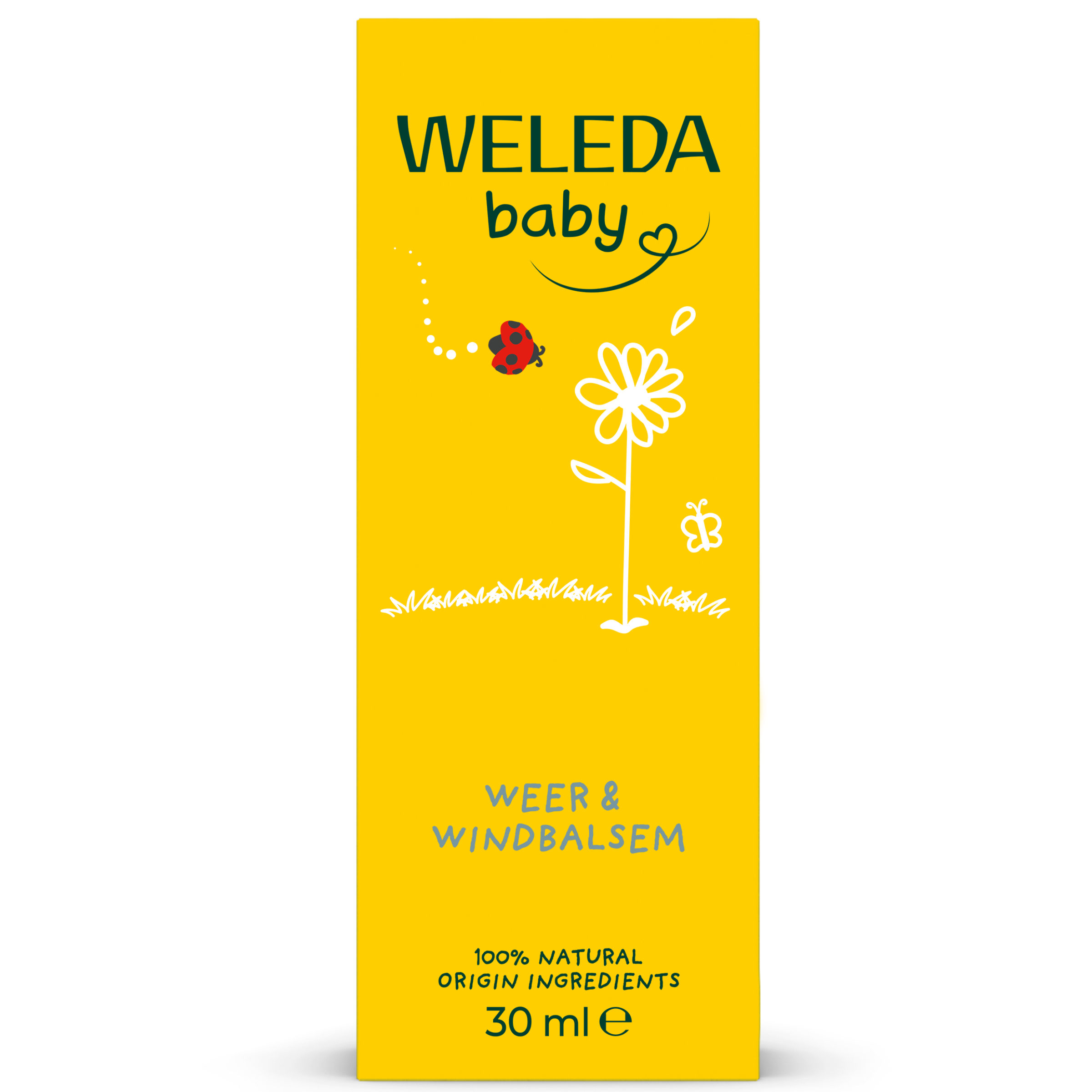 Weleda Calendula baby weer en wind balsem in 30ml container, suitable for gentle skin care for infants and toddlers.