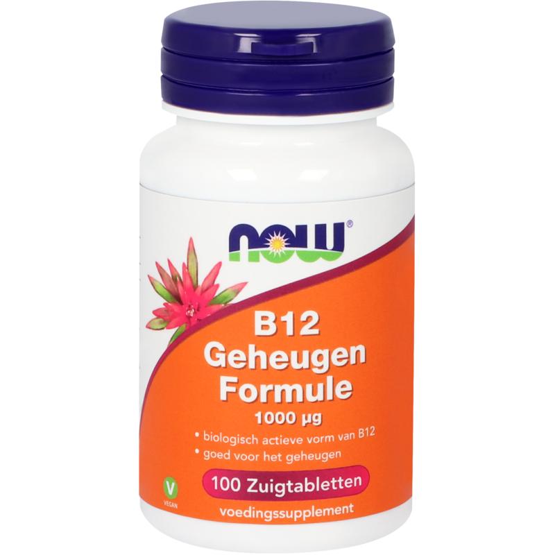 NOW Vitamine B12 geheugenformule 1000mcg zuigtabletten, orange-flavored dietary supplement for memory support.
