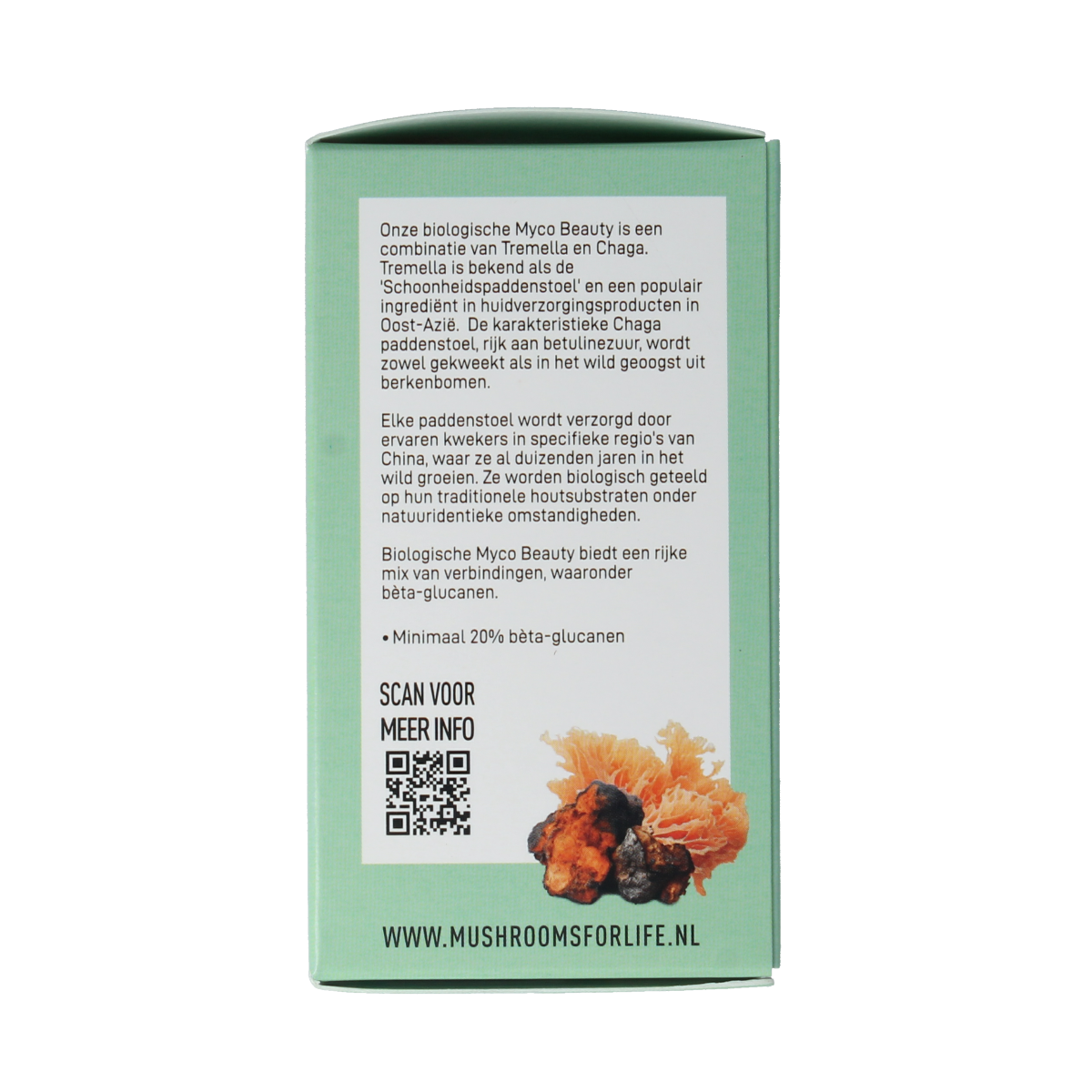Mushrooms for Life Myco Beauty bio capsules in a bottle, herbal supplement for skin and overall wellness.