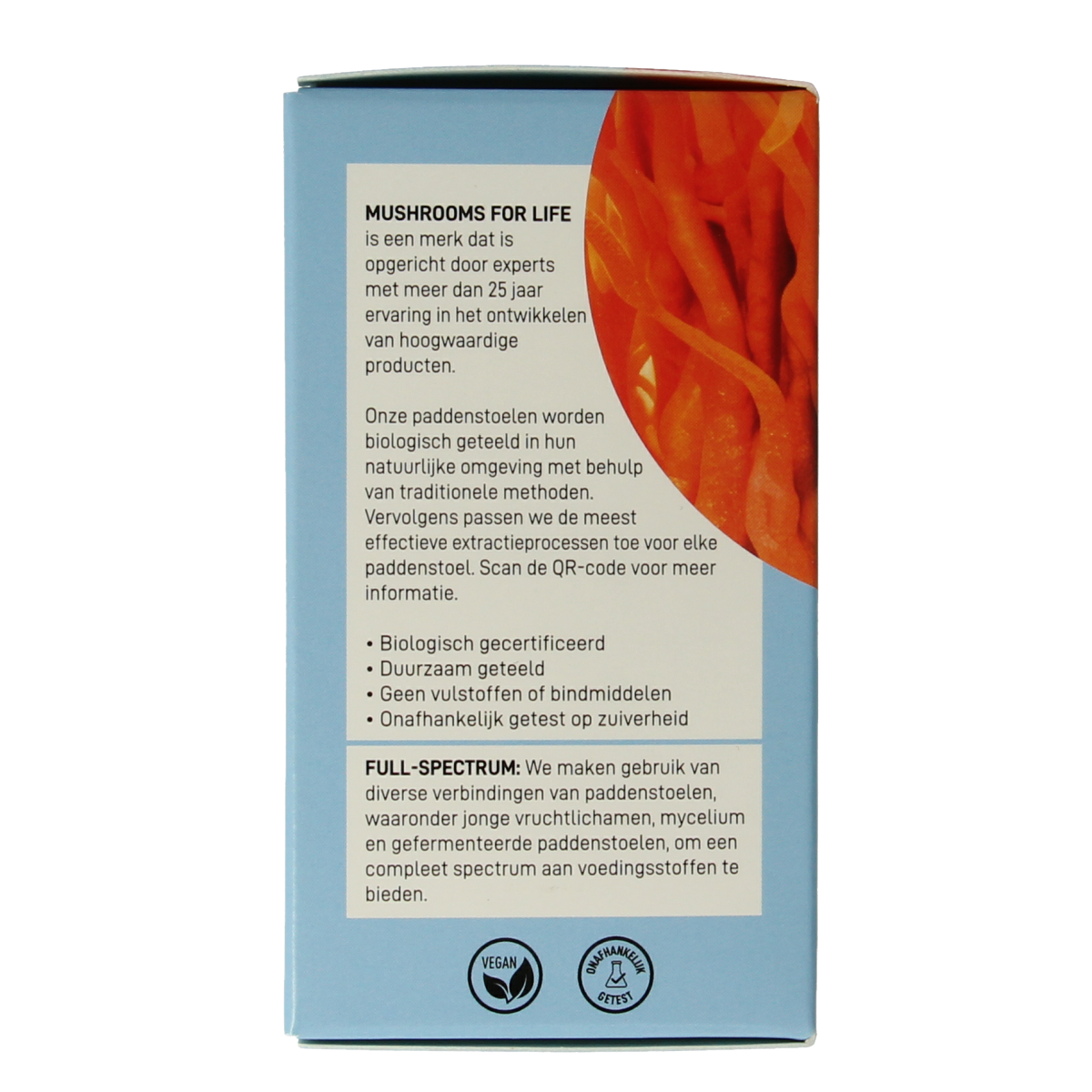 Mushrooms for Life Cordyceps bio supplement capsules in a bottle, natural herbal mushroom product for health support.
