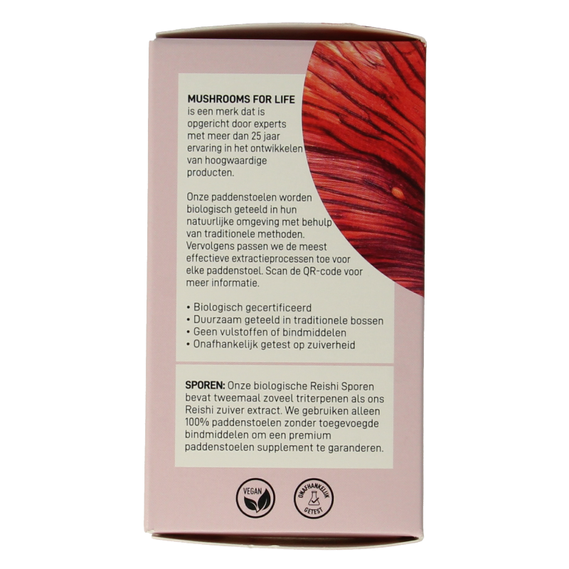 Mushrooms for Life Reishi spore mushroom supplement in 60 organic capsules, herbal health product from Mushrooms for Life.
