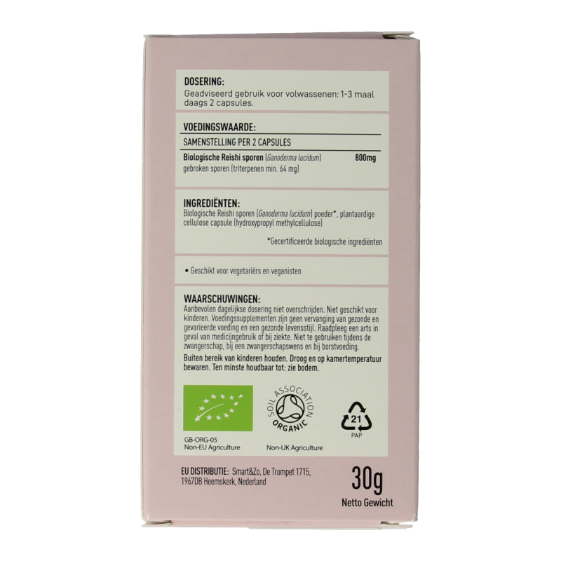 Mushrooms for Life Reishi spore mushroom supplement in 60 organic capsules, herbal product for immune support.
