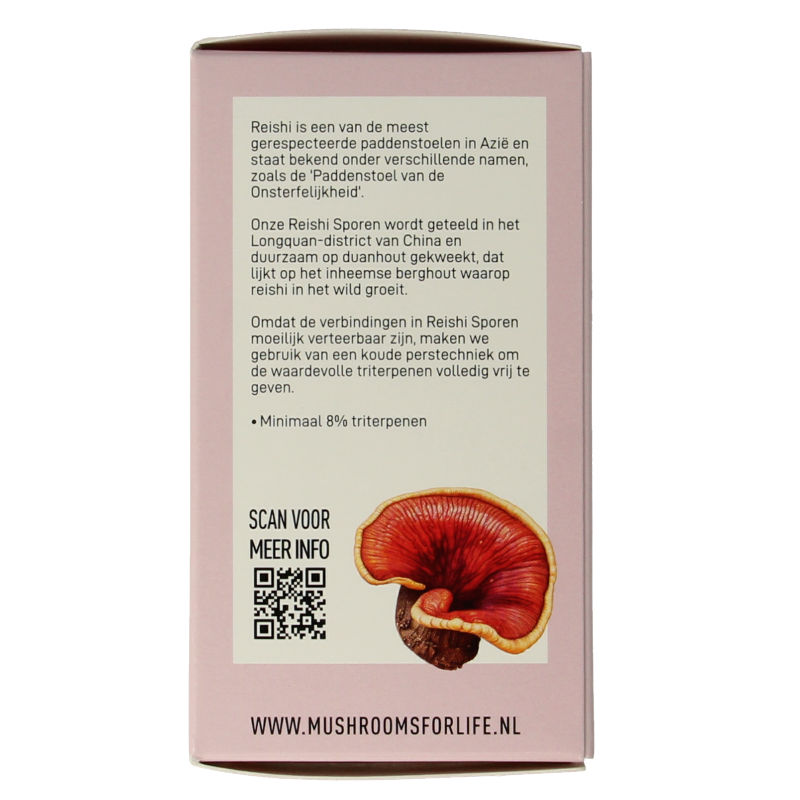 Mushrooms for Life Reishi spore mushroom supplement in a bottle of 60 organic capsules, herbal health product.