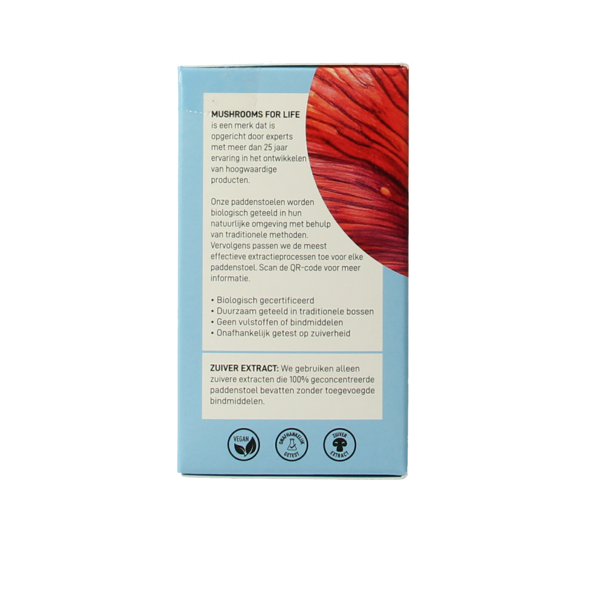 Mushrooms for Life Reishi bio supplement capsules, natural herbal product from Kruidenpreparaten, shown in a bottle.