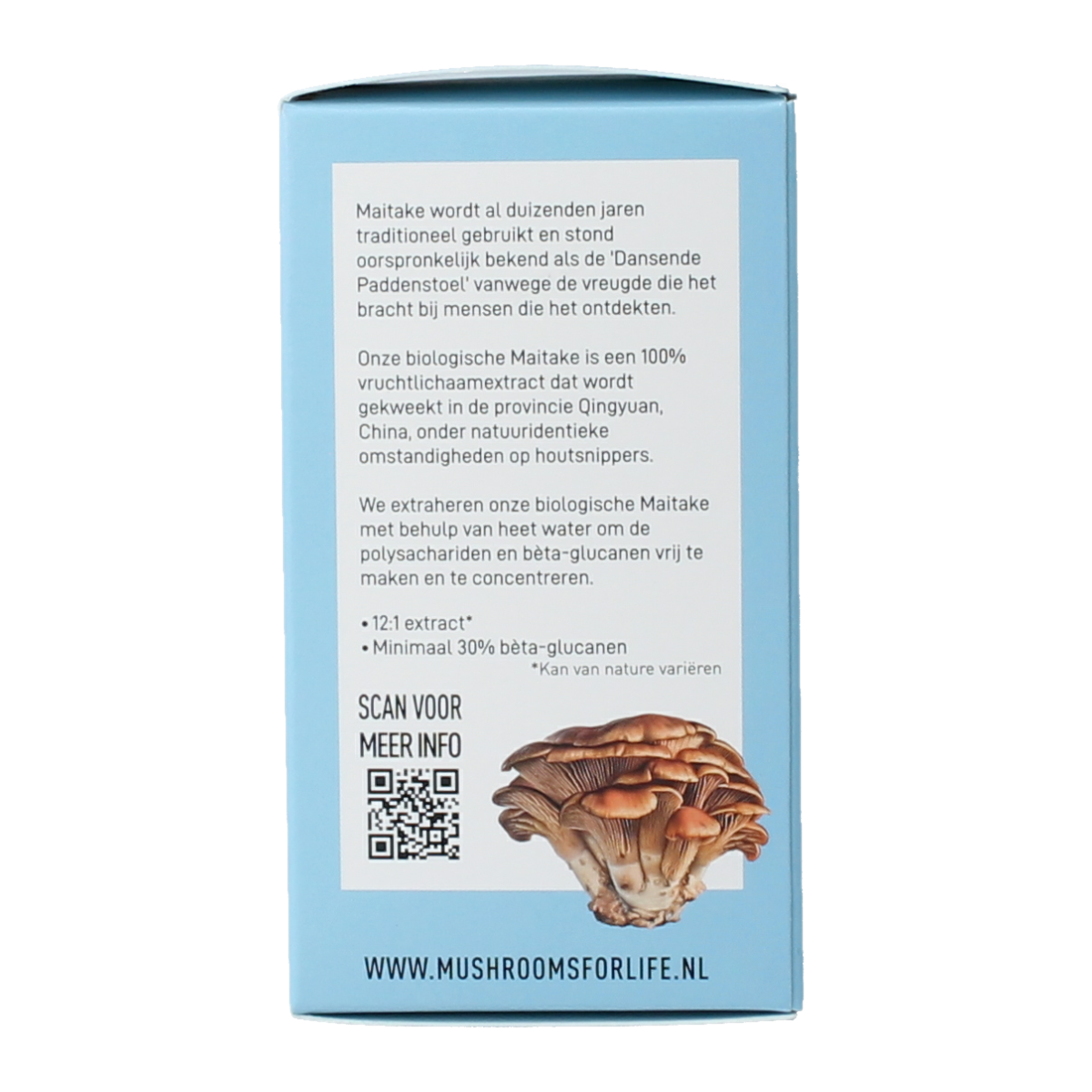 Mushrooms for Life Maitake bio supplement capsules in a bottle, dietary supplement for health and wellness.