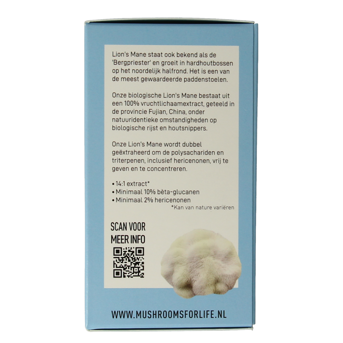 Mushrooms for Life Lion's Mane bio capsules, 60 count, herbal supplement packaging with capsule bottle and label.