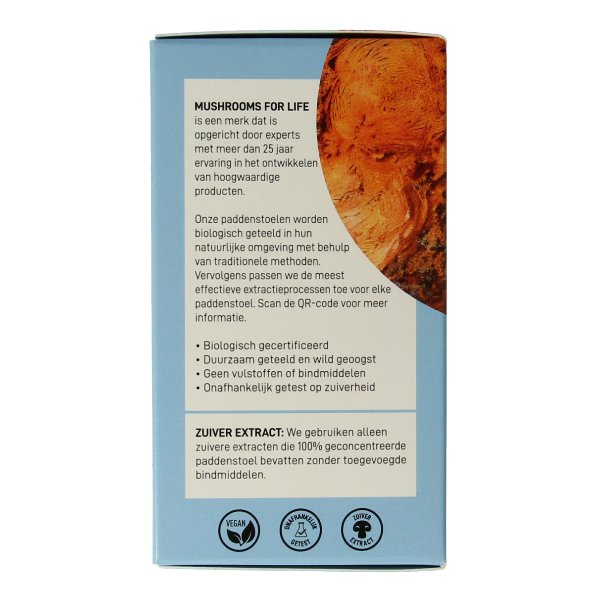 Mushrooms for Life Chaga bio capsules, herbal supplement in a white bottle with 60 capsules, natural mushroom extract product.