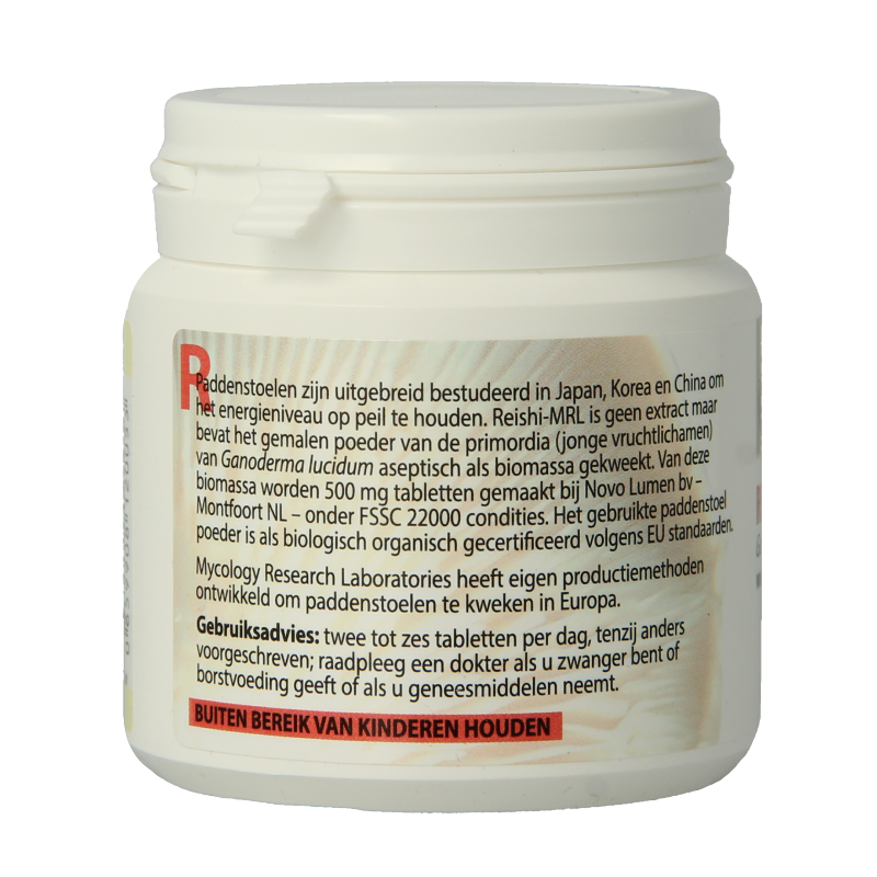 MRL Reishi supplement in a bottle with 90 tablets, herbal preparation for immune support, natural mushroom extract.
