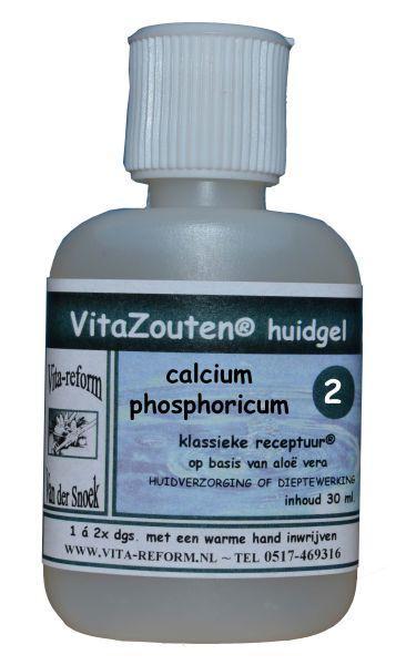 Vitazouten Calcium Phosphoricum huidgel nr. 02 in 30ml tube, a body care product with a smooth gel texture.