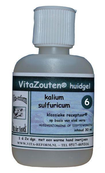 Vitazouten Kalium sulfuricum huidgel nr. 06 in 30ml tube, body care product with white gel visible in the image.