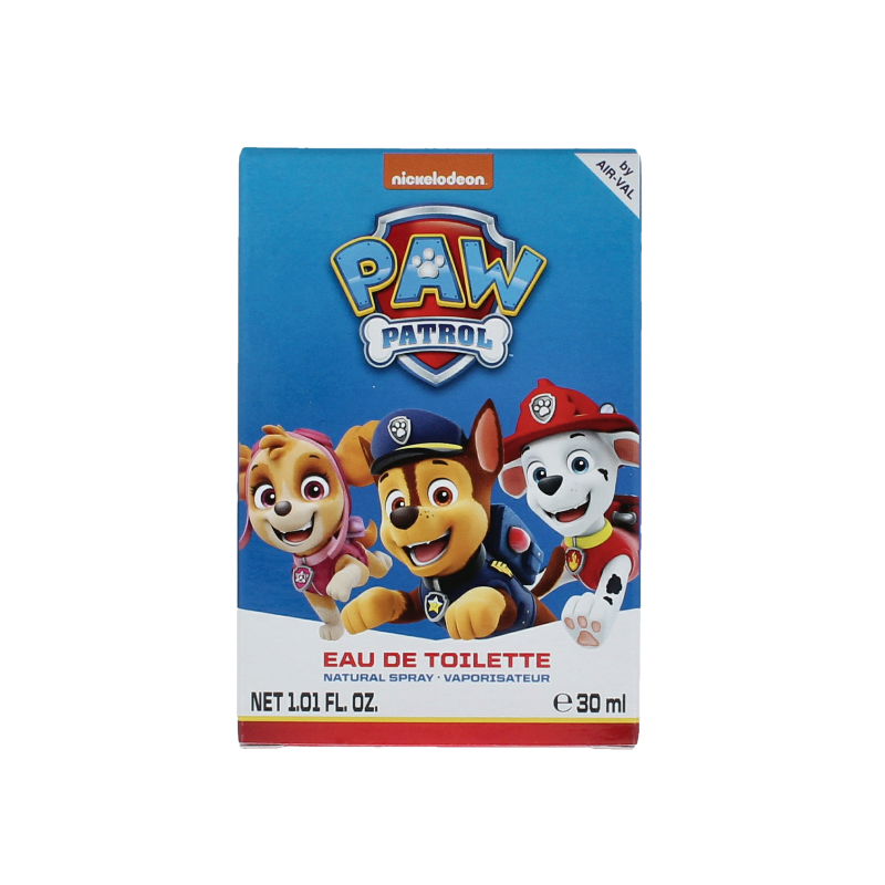 Air-Val Paw Patrol eau de toilette 30ml bottle with colorful Paw Patrol characters and playful design on the packaging.