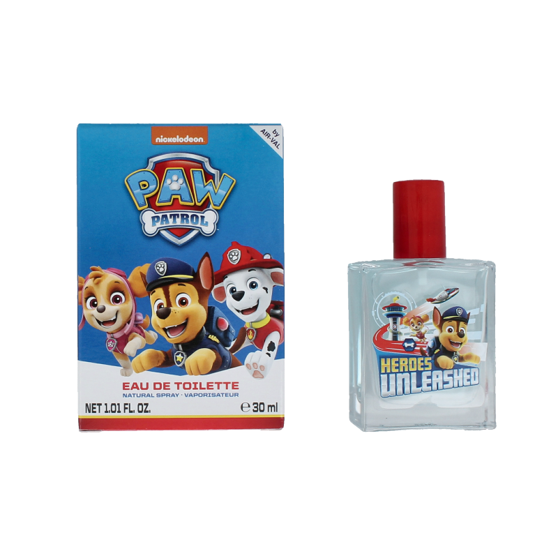 Air-Val Paw Patrol eau de toilette 30ml bottle featuring colorful Paw Patrol characters on the packaging.
