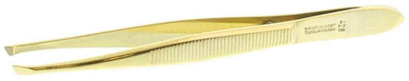 Malteser Pincet 9cm gold-plated stainless steel tweezers for precise handling, designed by Malteser, shown in the image.