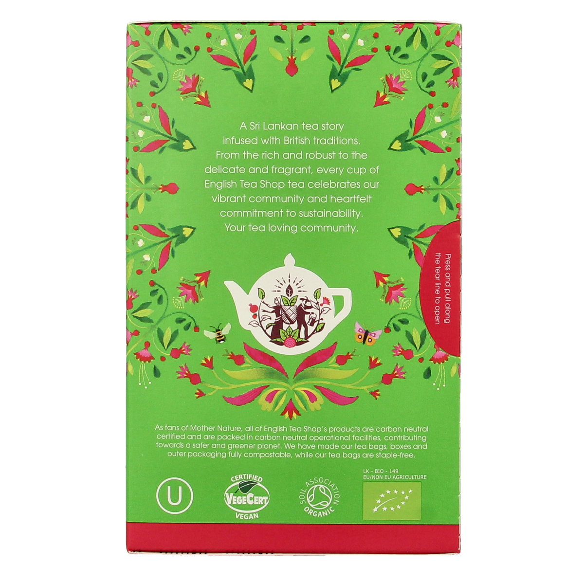 English Tea Shop green tea with pomegranate, organic, 20 tea bags in a box, fresh and natural tea for a healthy lifestyle.