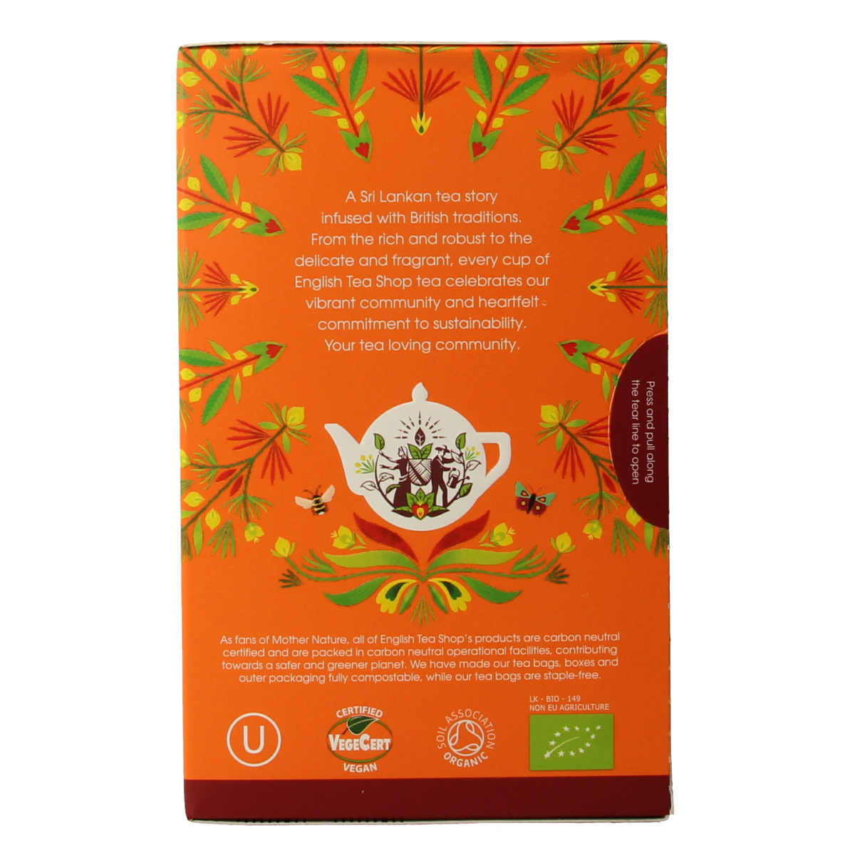Organic rooibos tea bags from English Tea Shop, showcasing 20 tea sachets in a natural, herbal tea packaging.