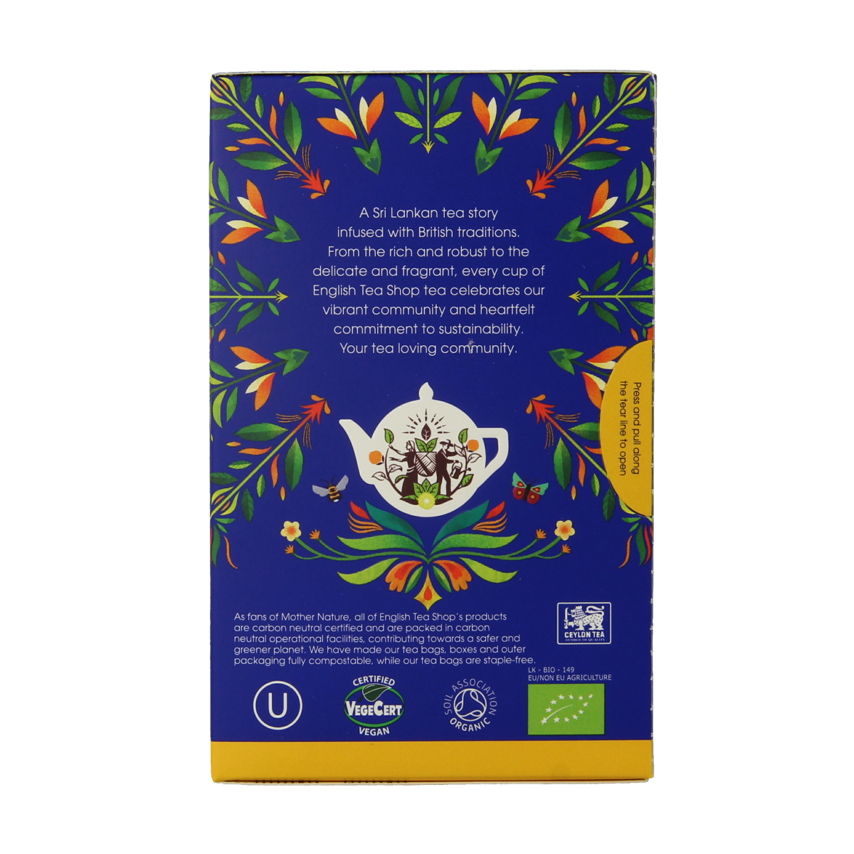 English Tea Shop Earl Grey organic tea bags, 20-count, showing individual tea bags with citrus and bergamot flavors.