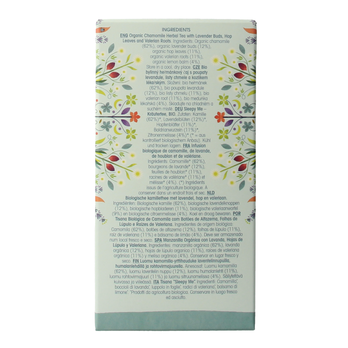 English Tea Shop Sleepy Me organic herbal tea in a box with 20 tea bags, featuring calming ingredients.