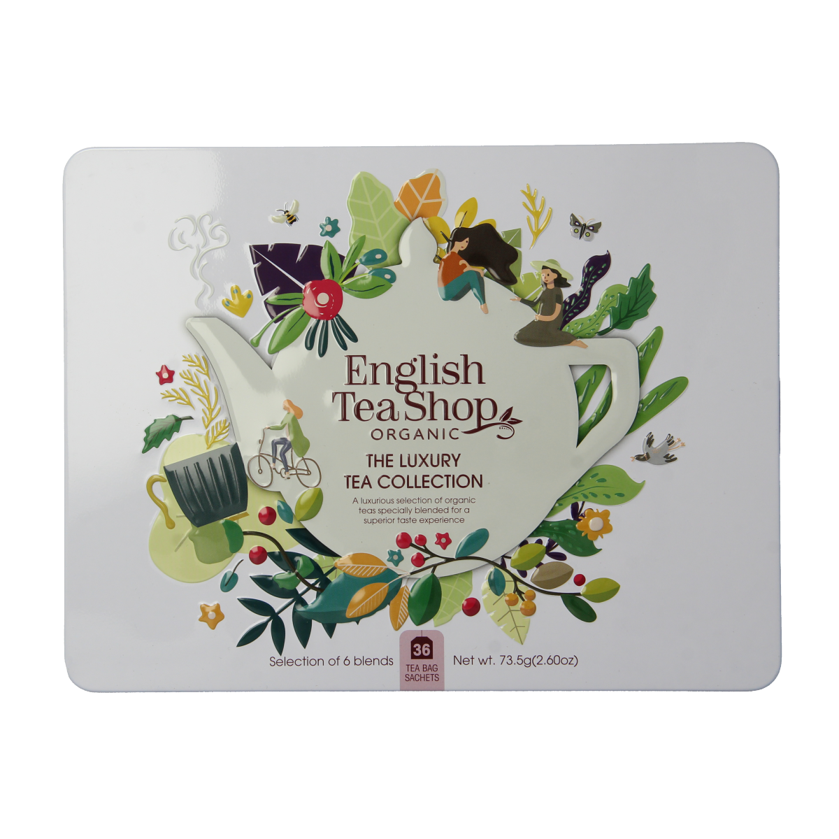 English Tea Shop Luxury Collection Cadeaublik bio with 36 tea bags, organic coffee and tea selection in a gift box.