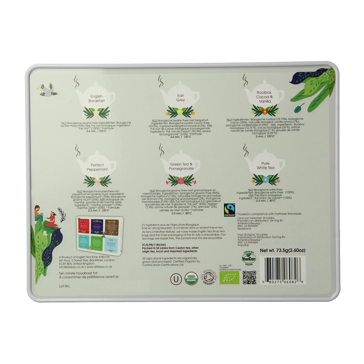 English Tea Shop Luxury Collection bio tea bags, 36-pack, with colorful packaging and premium tea leaves for a flavorful experience.