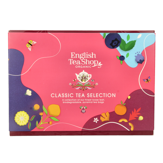 English Tea Shop Classic organic tea box with 12 tea bags, natural and flavorful brew for tea lovers.