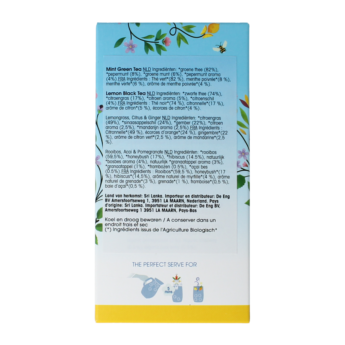 English Tea Shop iced tea selection bio with 20 tea bags, showcasing colorful packaging and variety of organic tea flavors.